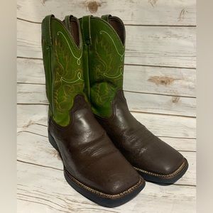 Justin Boots Green and Brown Cowboy Boots